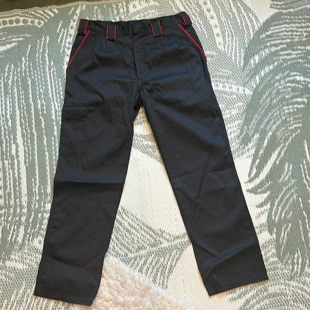 Robert de Vries Thick black cargo work pants size medium with red piping detail